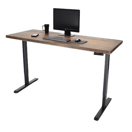 Lift It, 60x30 Electric Sit Stand Desk, 4 Memory/1 USB LED Control Reclaimed Wood Top, Silver Base